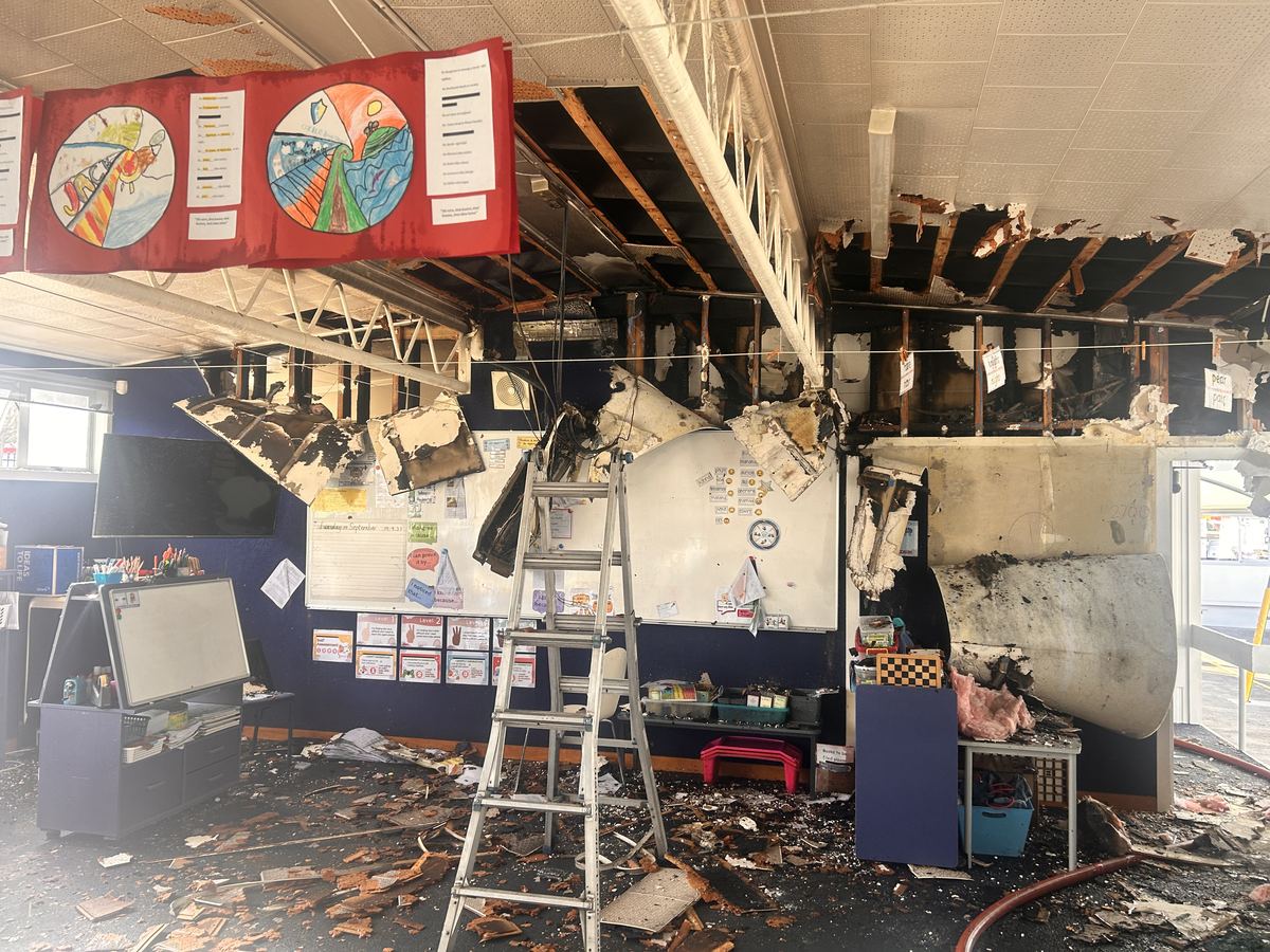 Fire-damaged school classroom — Cockle Bay School fire remediation managed by APF Ltd NZ
