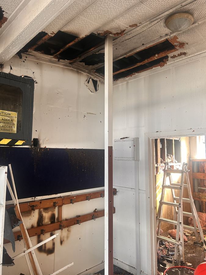 Fire-damaged classroom interior — APF project management insurance remediation NZ